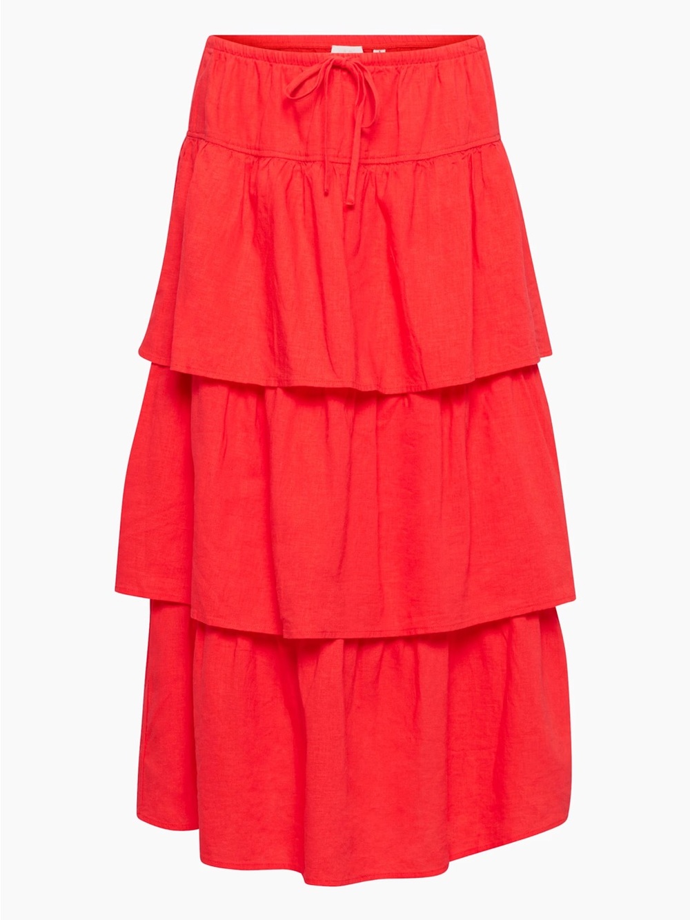 Aritzia Wilfred Century Linen Blend Tiered Ruffle Midi Long Skirt Red